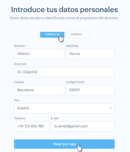 Completa el formulario y facilita información personal precisa para identificarte como propietario del dominio