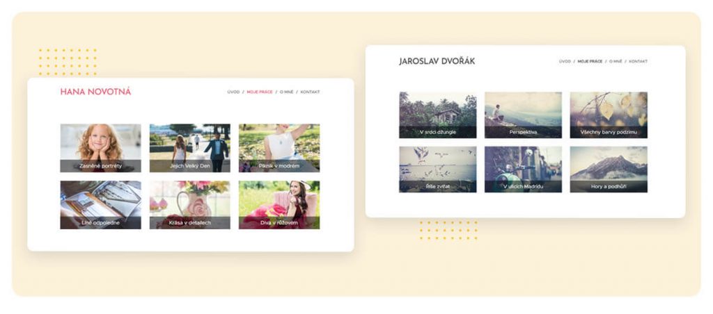 Sekce portfolio na Webnode šablonách pro fotografy