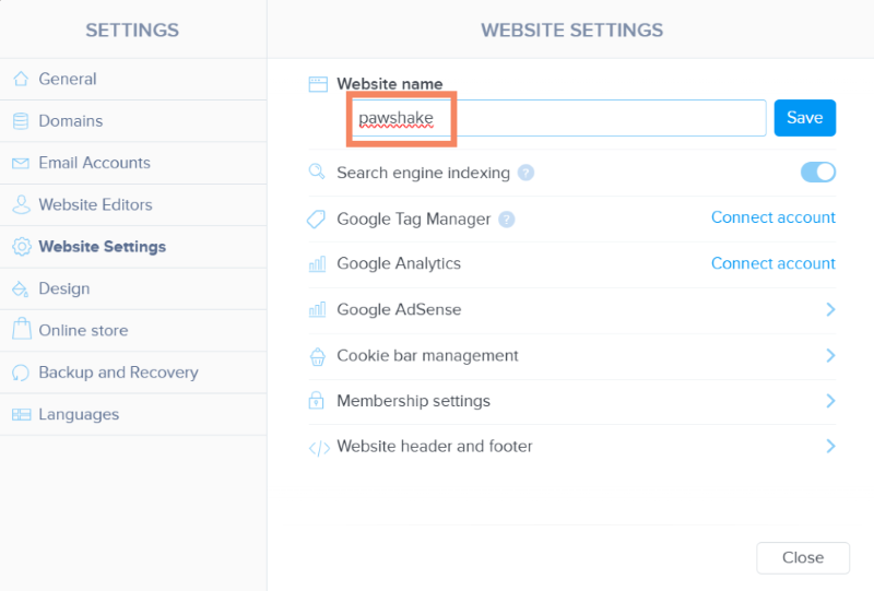 Website Name in the Webnode Editor