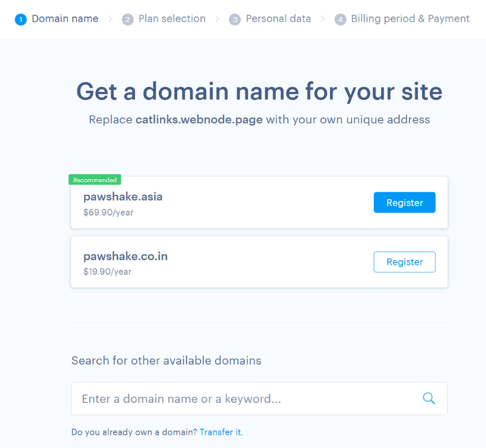 Domain suggestions when registering your own domain