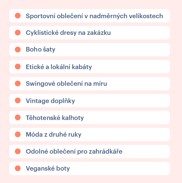Příklady specifických produktů pro e-shop s oblečením