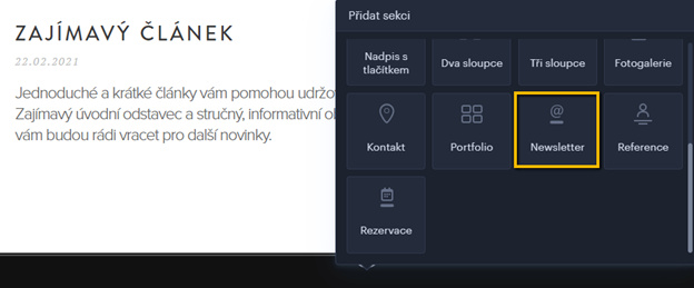 Formulář pro přihlášení k newsletteru ve Webnode