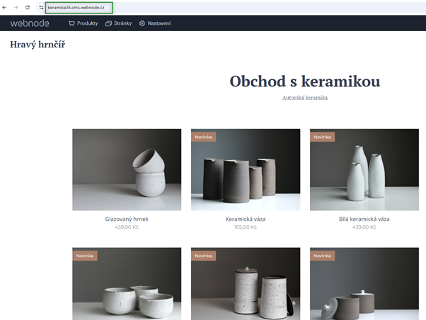 Zobrazení projektové subdomény v editoru Webnode