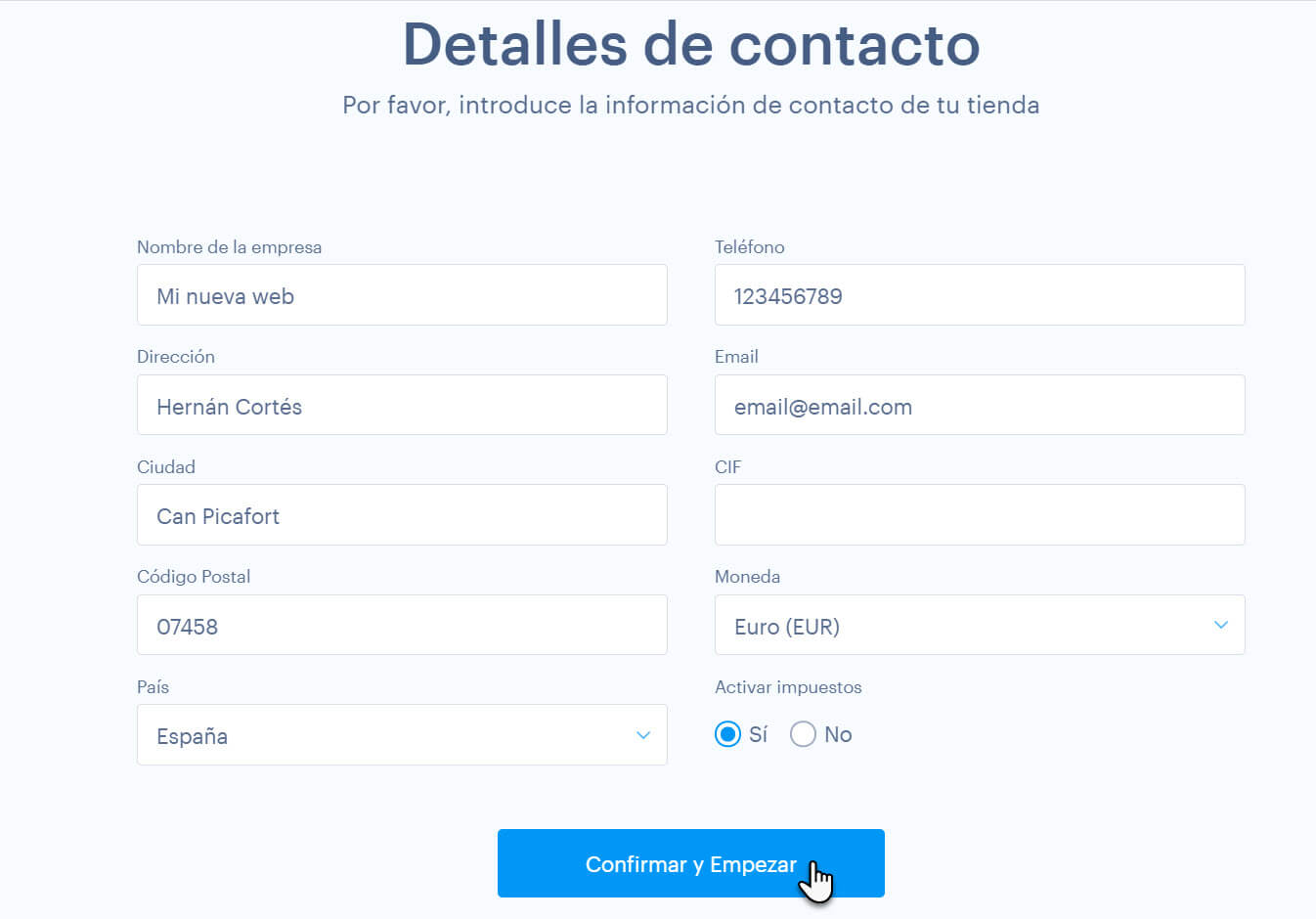 confirmar y empezar