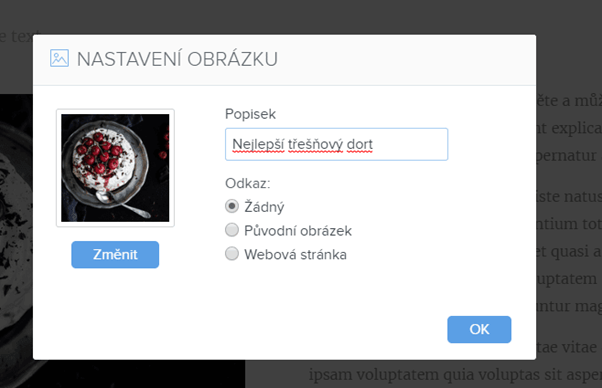 Nastavení popisku u obrázků