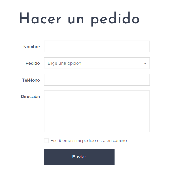 Formulario de pedido a un restaurante online