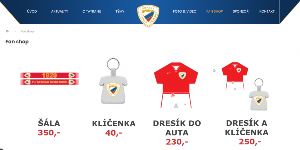 Příklad e-shopu vytvořeného pomocí Webnode s fotbalovým zbožím pro fanoušky