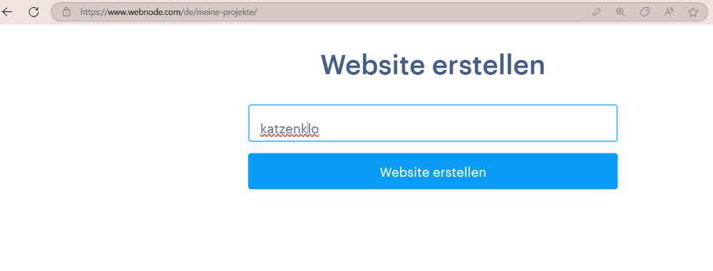 Eingabe des Projektnamens beim Erstellen einer Website mit Webnode