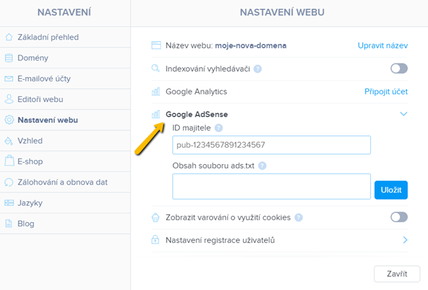Propojte Webnode s Google AdSense