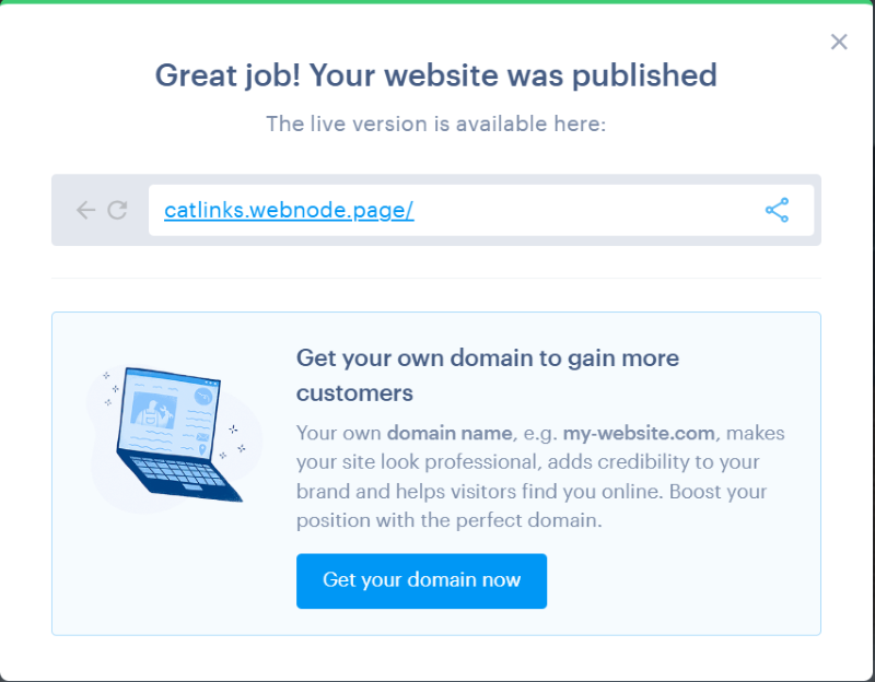 Example of a Webnode subdomain online, just right after publishing the free website