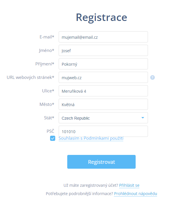 Registrace do Webnode Affiliate programu