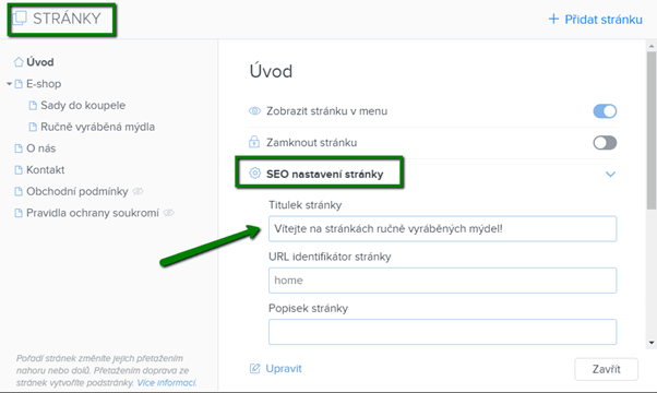 SEO nastavení ve Webnode