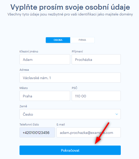 Vyplnte formulář s osobními údaji
