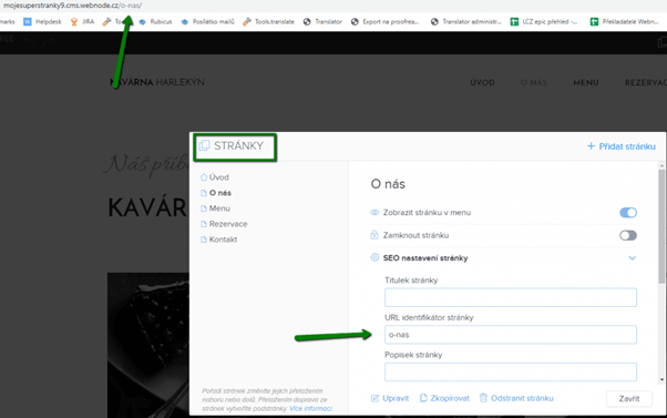 nastavení URL adresy ve Webnode